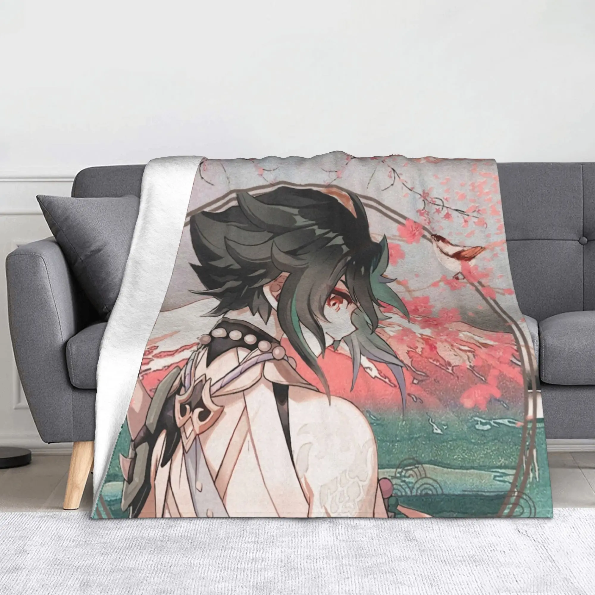 

Xiao Genshin Impact игровые одеяла с фланелевым принтом, многофункциональное легкое тонкое одеяло для дивана, автомобиля, покрывало