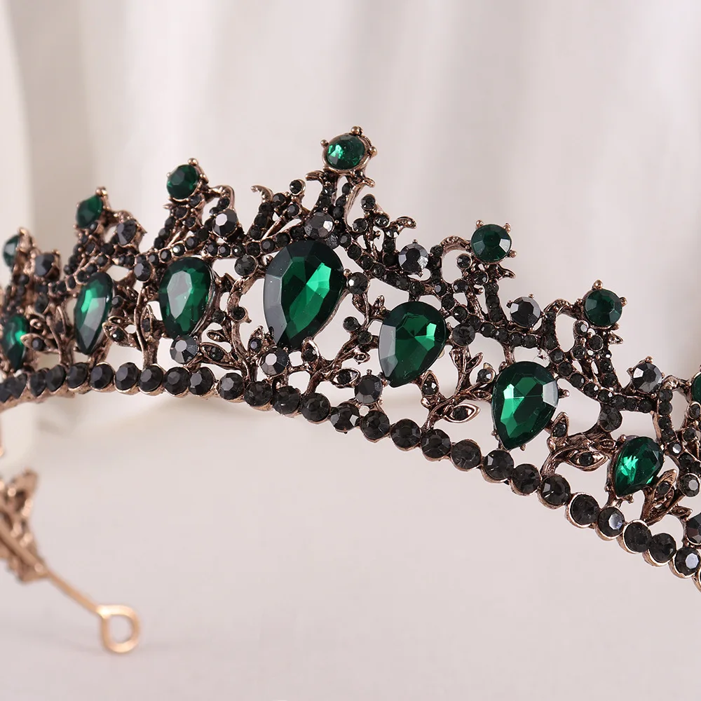 New Vintage Baroque Green Crystal Bridal Tiaras Headdress Rhinestone Pageant Diadem Party Wedding Crown Jewelry Hair Accessories