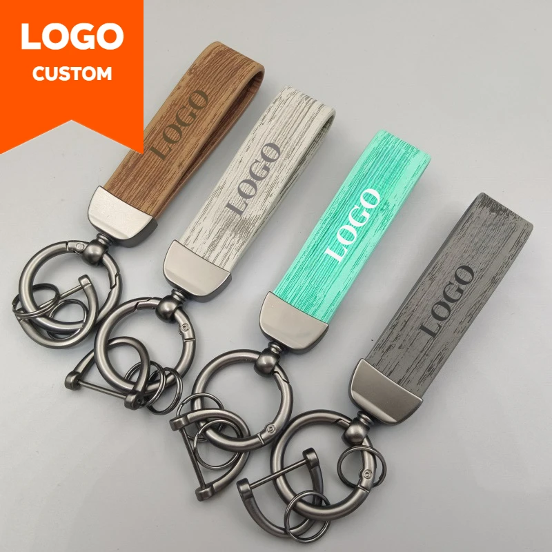 

Custom LOGO Tree Grain Leather Keychain for Men and Women Laser Engrave Bag Car Key Chain Pendant Personalize Keyring Gift