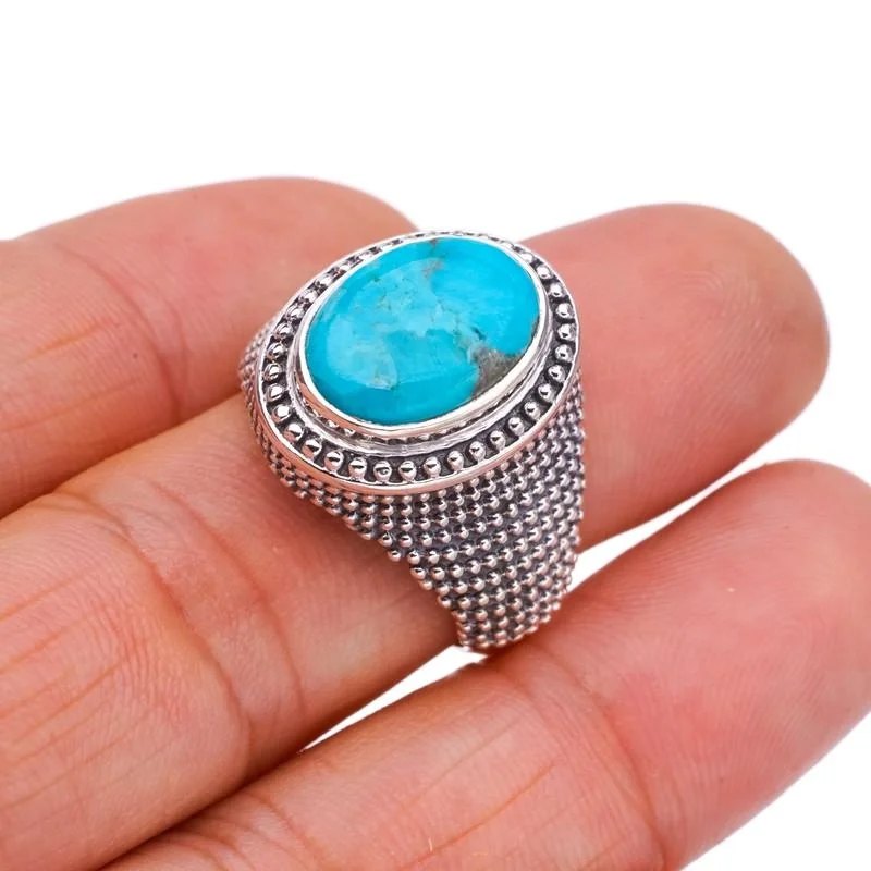 

StarGems® Natural Turquoise Handmade 925 Sterling Silver Ring 9.25 F2318