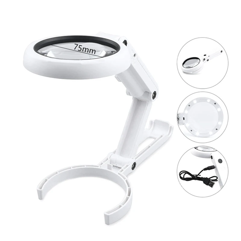 Portable Foldable Magnifier Magnifying Glasses With 8 LED Light 5X/11X Handheld Magnifier For Seniors Children Reading