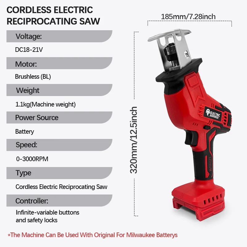 Reciprocating Saw Saber Saw Cordless Single Hand Reciprocating Saw With Led Lights Power Tool For Milwaukee 20v Battery Pin