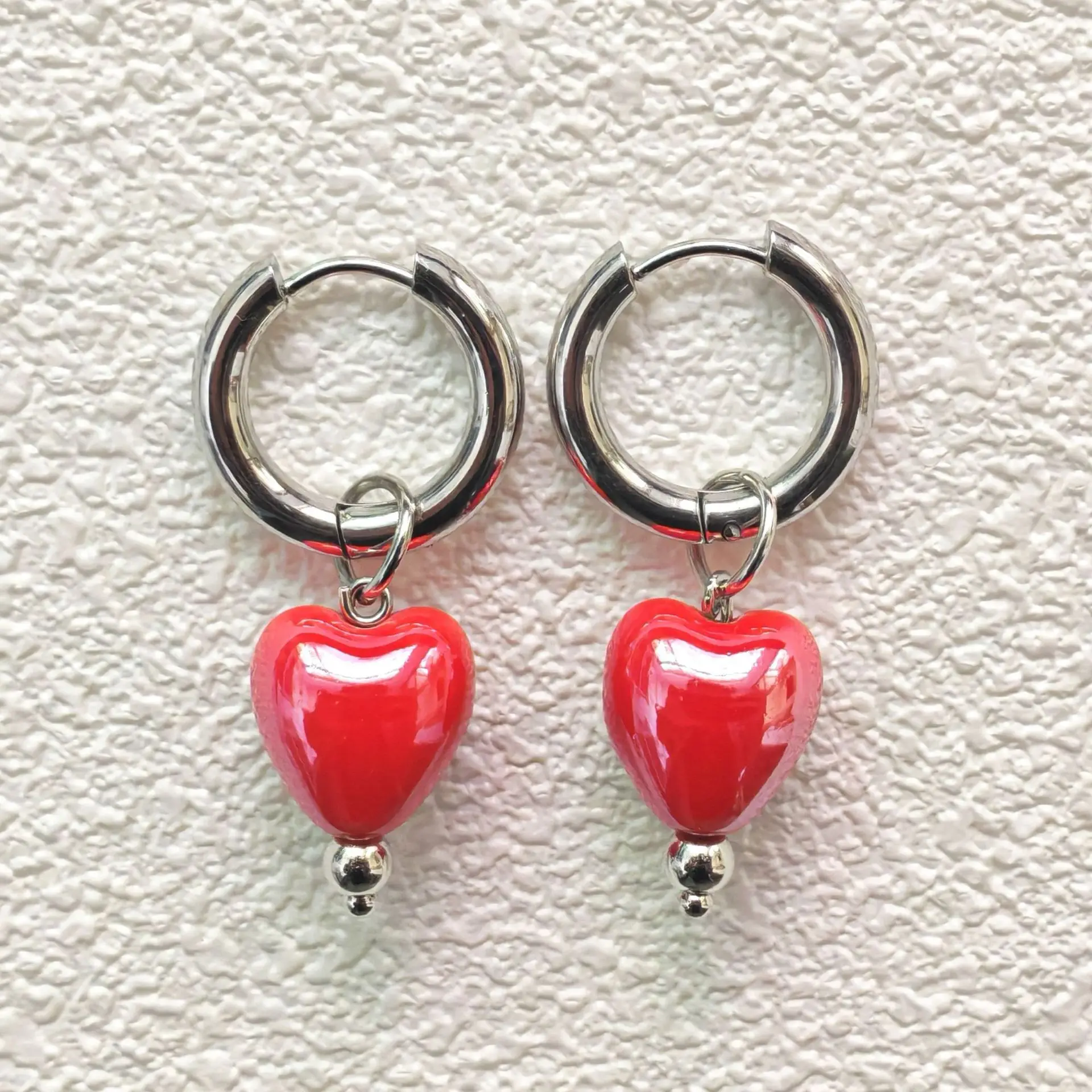 خمر لطيف الأبيض الوردي السيراميك الخوخ القلب قلادة الفولاذ المقاوم للصدأ أقراط 2025 فتاة حلوة موضة مجوهرات عيد ميلاد