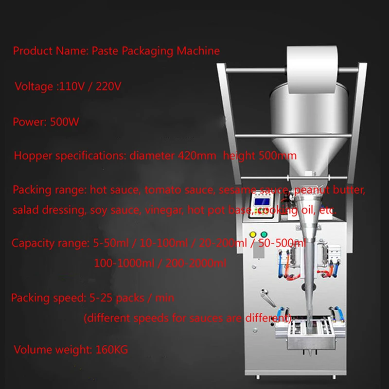 Hot Sale Small Sauce Filling Machine with Stirrer Automatic Dosing Back Seal Pneumatic Packing for Honey Seasoning Paste