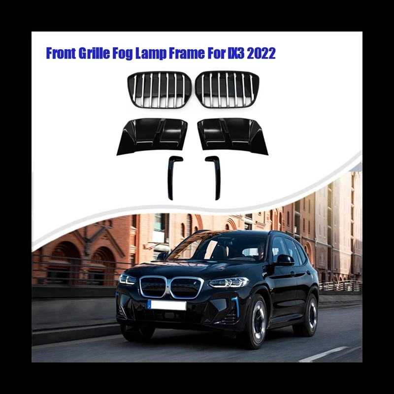 

Car Front Grille Fog Lamp Frame Decorative Sticker Black & Silver Tail Rear Lip Spoiler For BMW IX3 2022