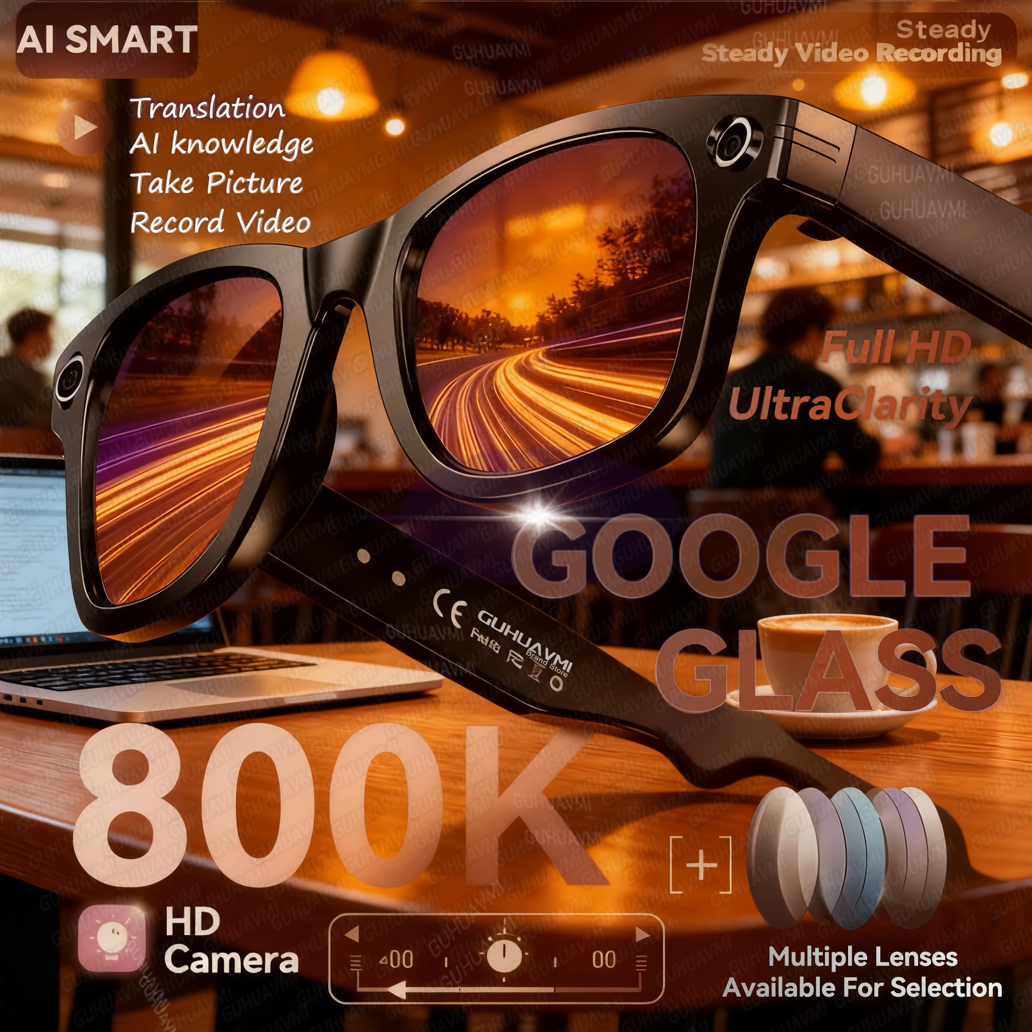 

New Sunglasses Smart Glasses 8 Million Pixels Recording Videos AI Photo Recognition Answer Translation 290mAh Bluetooth Glasses