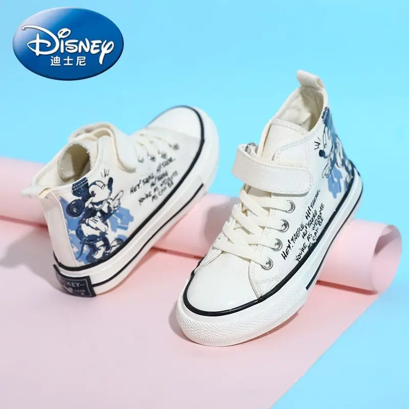 High Quality Real Photos Mickey Mouse Boys White Shoes Korean Casual Joker Soft Soft Soft Non-slip Girls High-top Canvas Shoes