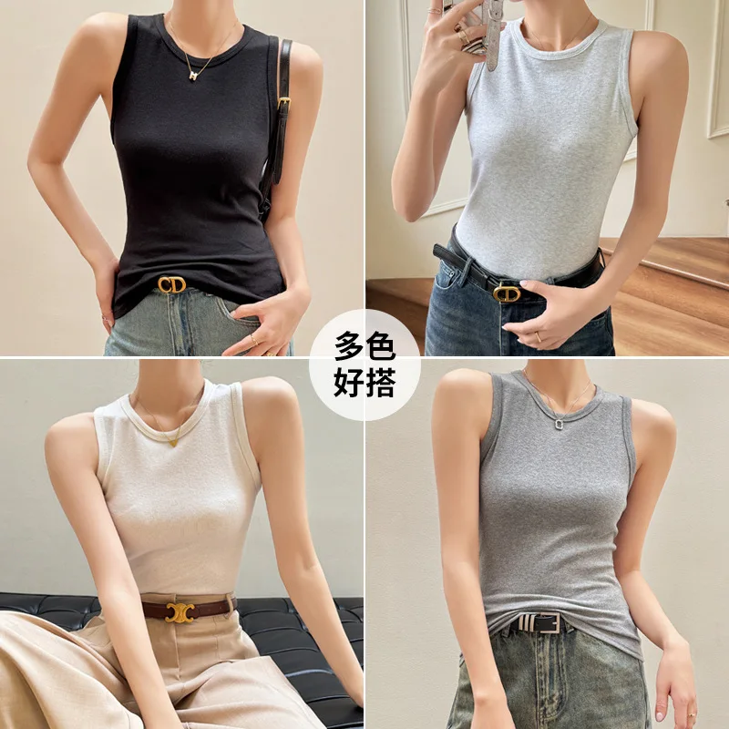 Ribbed Knitted Tops Neck Summer Basic Shirts White Black Casual Sport Vest Off Shoulder Women\'s Tank Top Y2k A Slim-fit Base Top