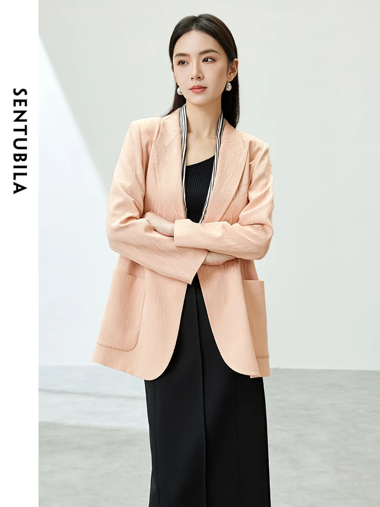 SENTUBILA Textured Blazers for Women 2024 Spring Autumn Fashion Elegant Notched Loose Tailored Coat Female Clothes 141X53766