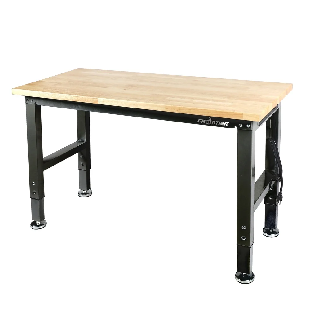 48 Inch Heavy Duty Workbench Adjustable Height Wood Top Steel Frame Garage Workshop Power Strip USB Ports 1300 lbs Capacity