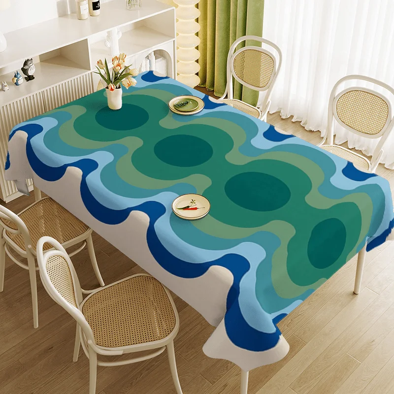 Blue and green gradient pattern tablecloth, retro art style tablecloth, rectangular polyester fiber tablecloth