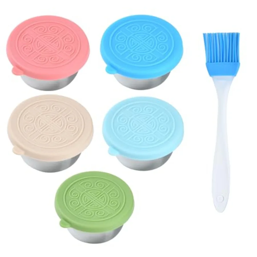 Stainless steel sauce bottle with brush - leak-proof 5x1.6oz Outdoor barbecue oil brush bottle with silicone lid and brush Port