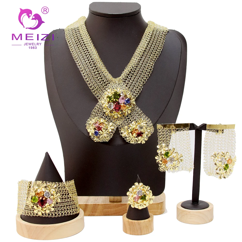 

MEIZI jewelry Fashion Trend Dubai 18k Gold Bridal Jewelry Sets For Women Exaggerated Necklaces Bracelet Ring Earrings