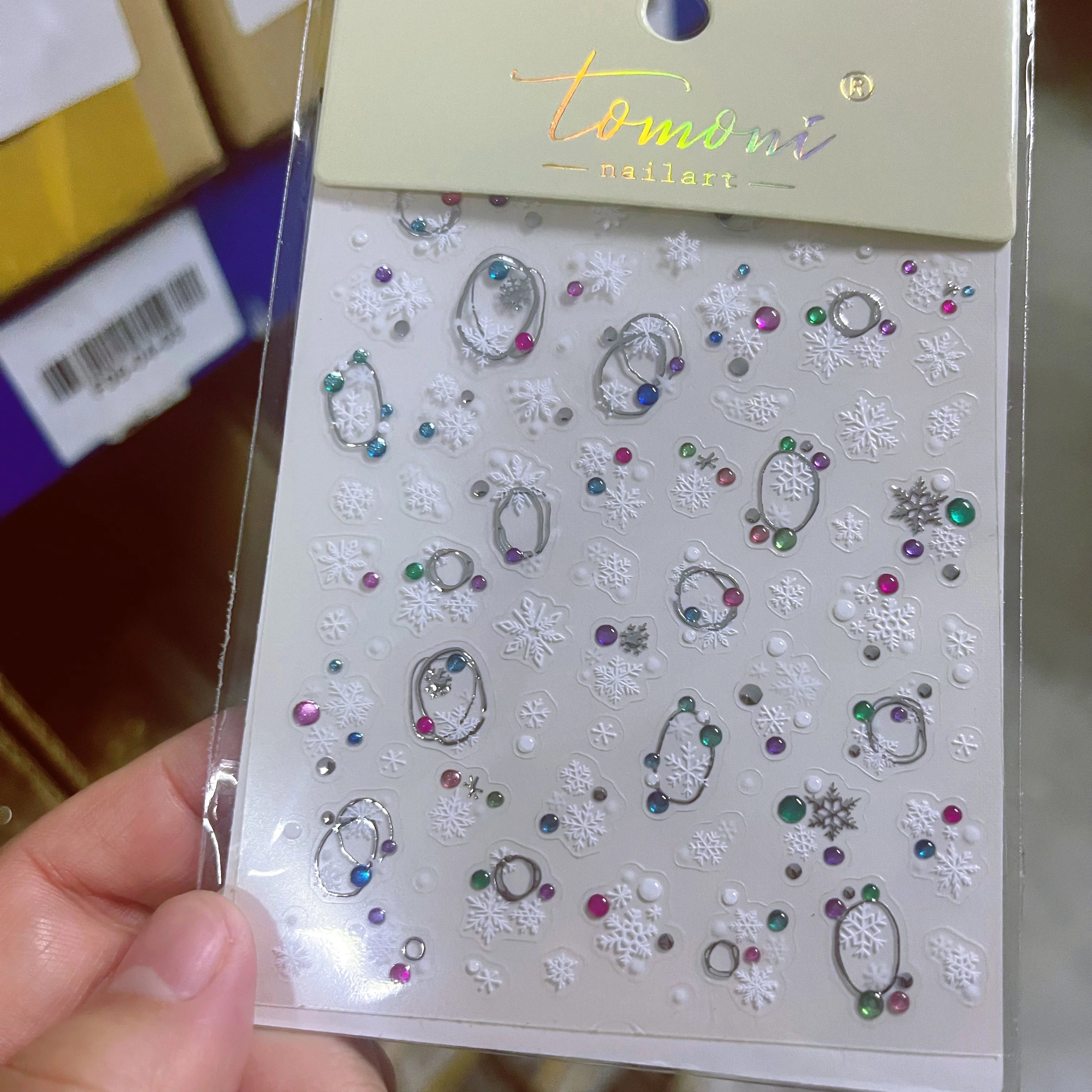 สติ๊กเกอร์ติดเล็บลายเกล็ดหิมะสีขาว 5D สำหรับคริสต์มาส 1 ชิ้น วงกลมสีทองเงิน พร้อมไฟเจลหลากสี สติ๊กเกอร์ติดเล็บวิบวับสำหรับทำเล็บช่วงเทศกาล