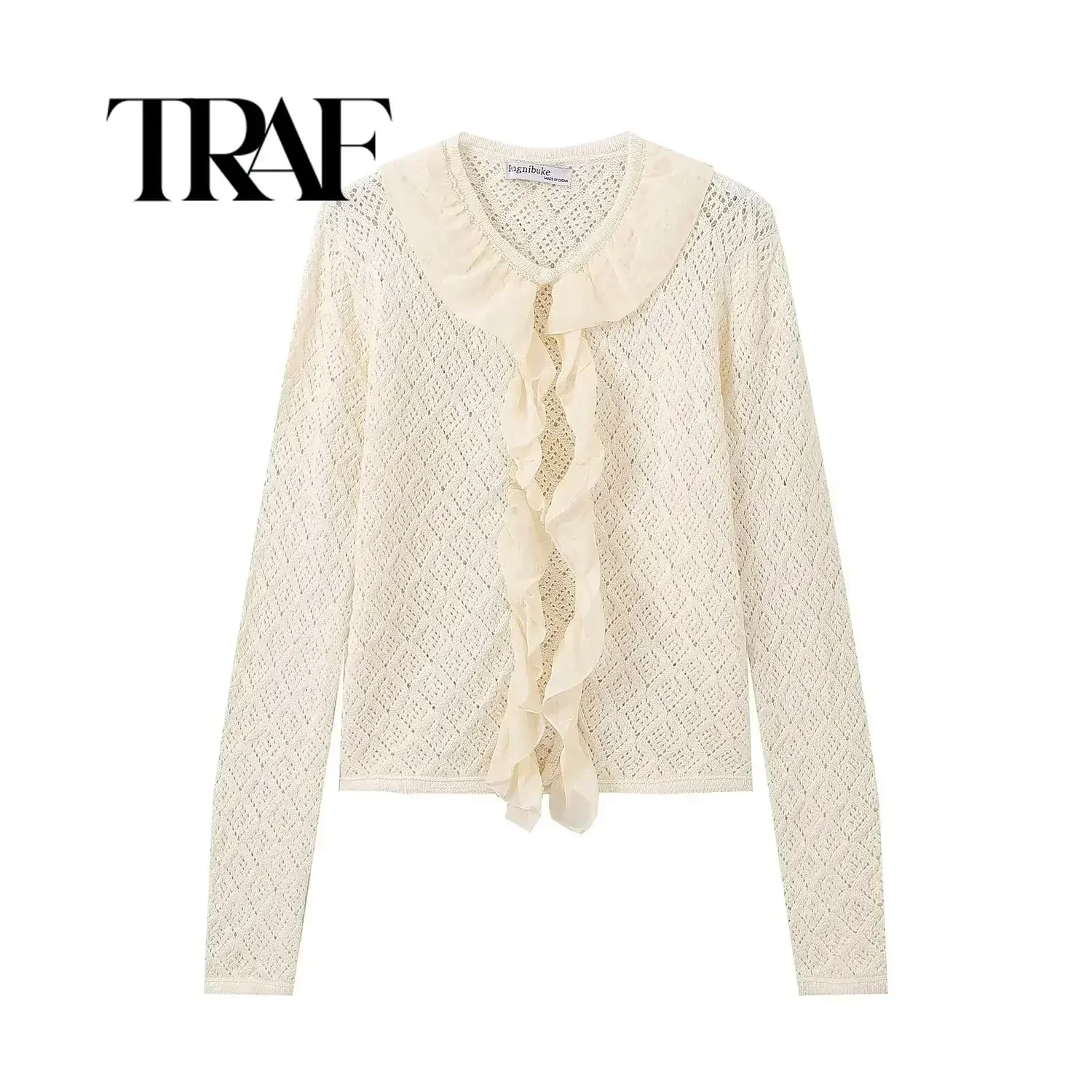 TRAF Sweet Knitwear Sweater for Women Fall Winter Clothing Peter Pan Collar Knitted Cropped Pullovers Pull Femme ﻿4331/101