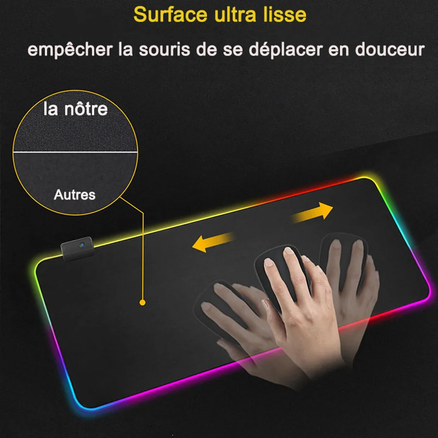 RGB Light Mousepad 80x30cm All Black LED Light Computer Mouse Mat Gamer Desk Mat Mouse Pad Non-slip For PC Keyboard Laptop