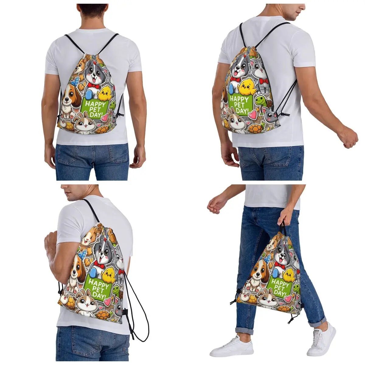 Pawsome Joy National Pet Day Extravaganza Backpacks Multi-function Drawstring Bags Sports Bag Book Bags for Man Woman School