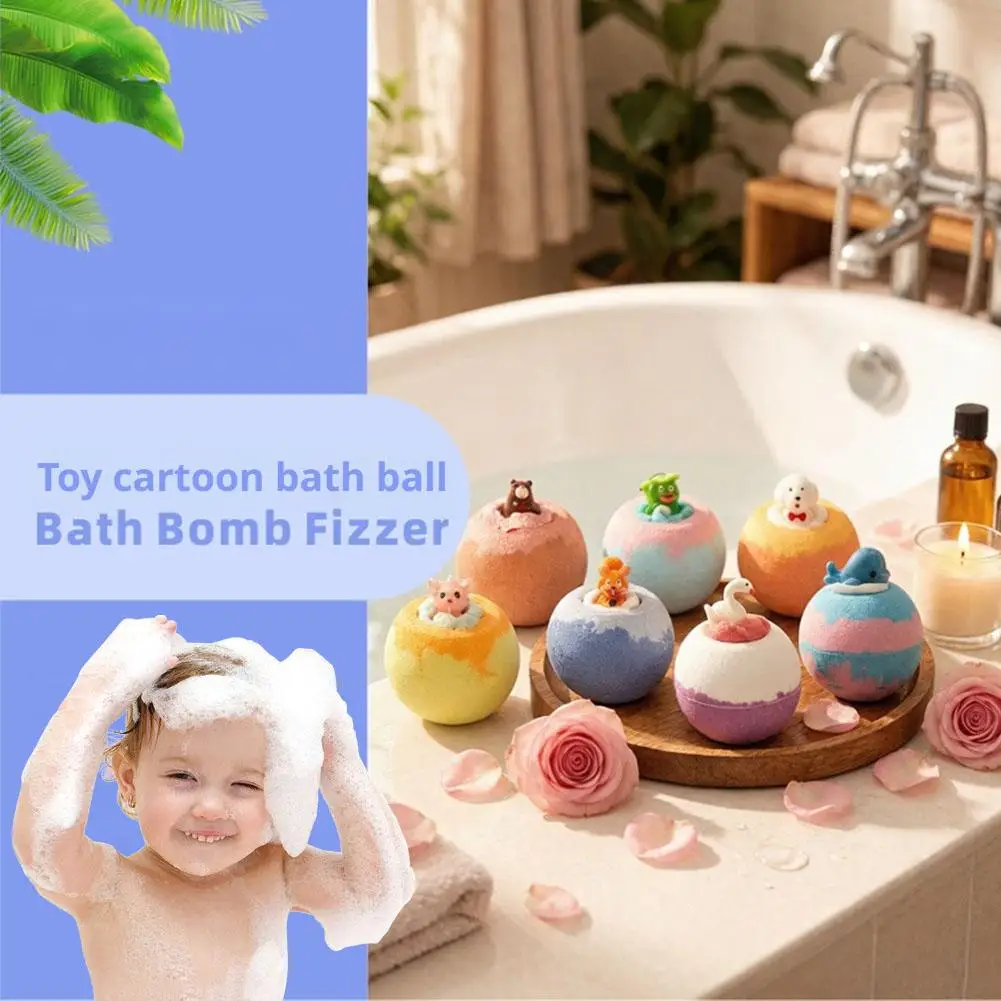 100g Kids Bubble Bath with Surprise Toy Natural Essential Oil Fizzy Bath Ball Skin-Friendly Shea Butter Moisturizing Body Care