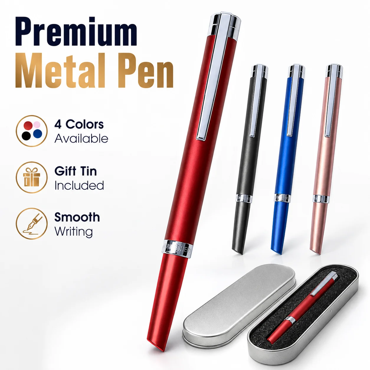 HERO 8203 Premium Fountain Pen 0.5mm Stainless Steel Iridium Nib Smooth Writing Office Signature Pen 4 Vibrant Colors Gift Box