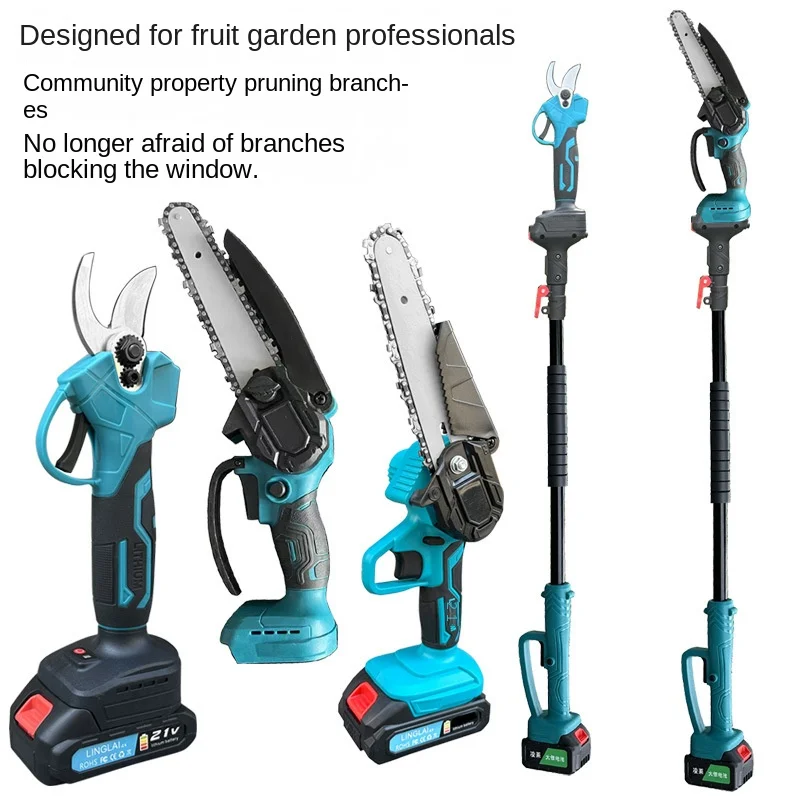 6-Inch Electric Chain Saw, 2.5cm Electric Pruning Shears, 1.7m Telescopic Extension Rod Asta Telescopica Per Potatura A Batteria