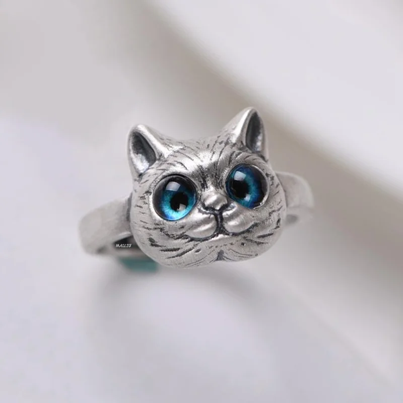 Anillos de gato de ojos azules para mujeres y niñas, bonitos animales de moda, regalos de joyería para hombres