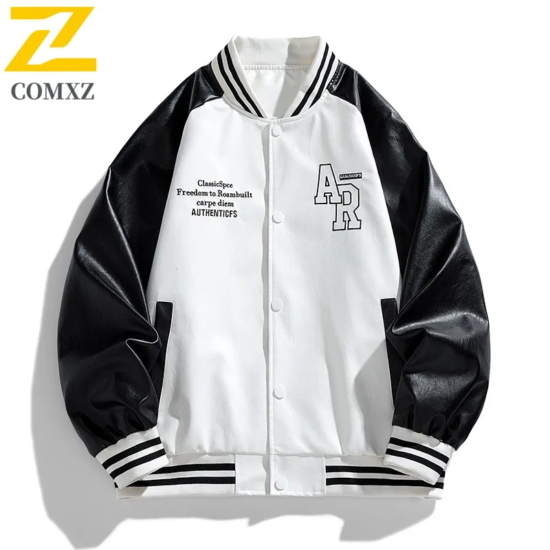 

COMXZ Мужская приключенческая кожаная куртка с воротником-стойкой, уличное ветрозащитное кожаное пальто премиум-класса, повседневная легкая осенняя ветровка