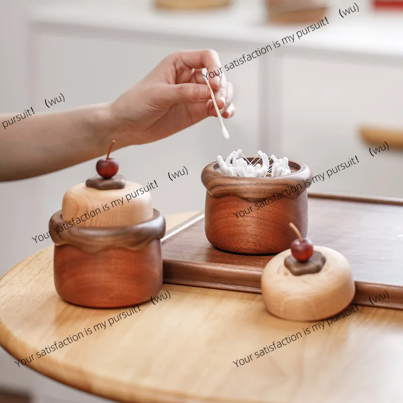 Cake toothpick floss box creative solid wood toothpick cotton swab jar home living room creative desktop ornament