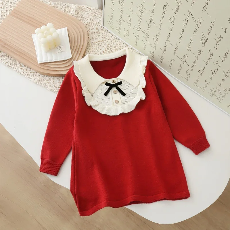 2025 Autumn and Winter New Little Girl College Style Foreign Style Knitted Wool Dress Girls Sweater Skirt