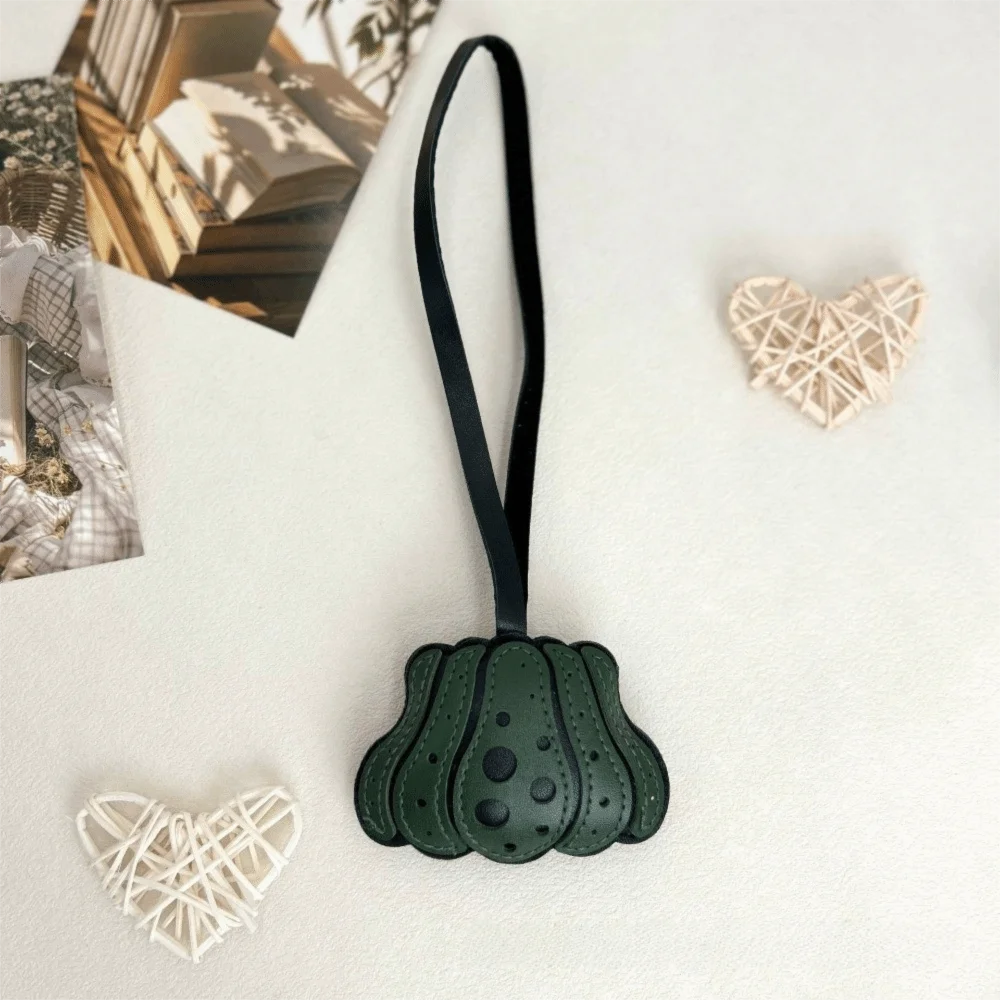 Funny Solid Color Pumpkin Keychain Polka Dot Leather Halloween Bag Pendant Charm Key Ring Beg Accessories Bag Charm