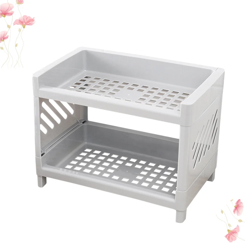 

Double Layers Kitchen Storage Rack Plastic Countertop Seasoning Organizer Spice Display Stand Grey Display Shelf for Kitchen