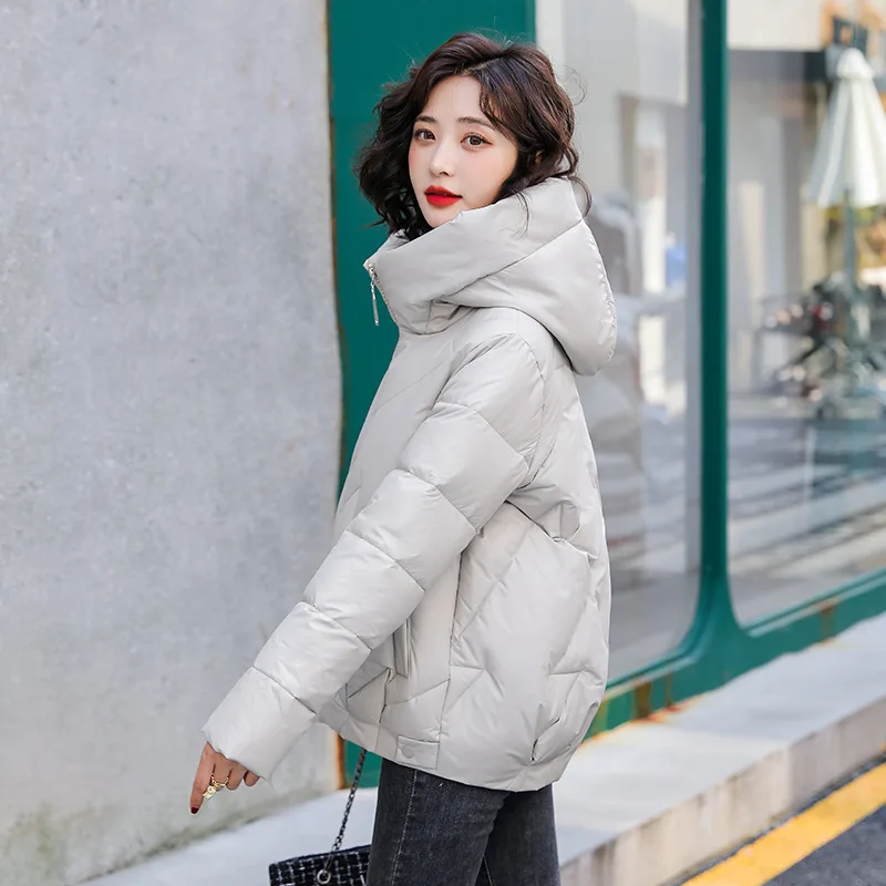 Women's Short Winter Cotton Jacket Warm New Loose Hooded Thick Cotton Coat Trendy Quilted Cotton Padded Jacket Parkas Clothing