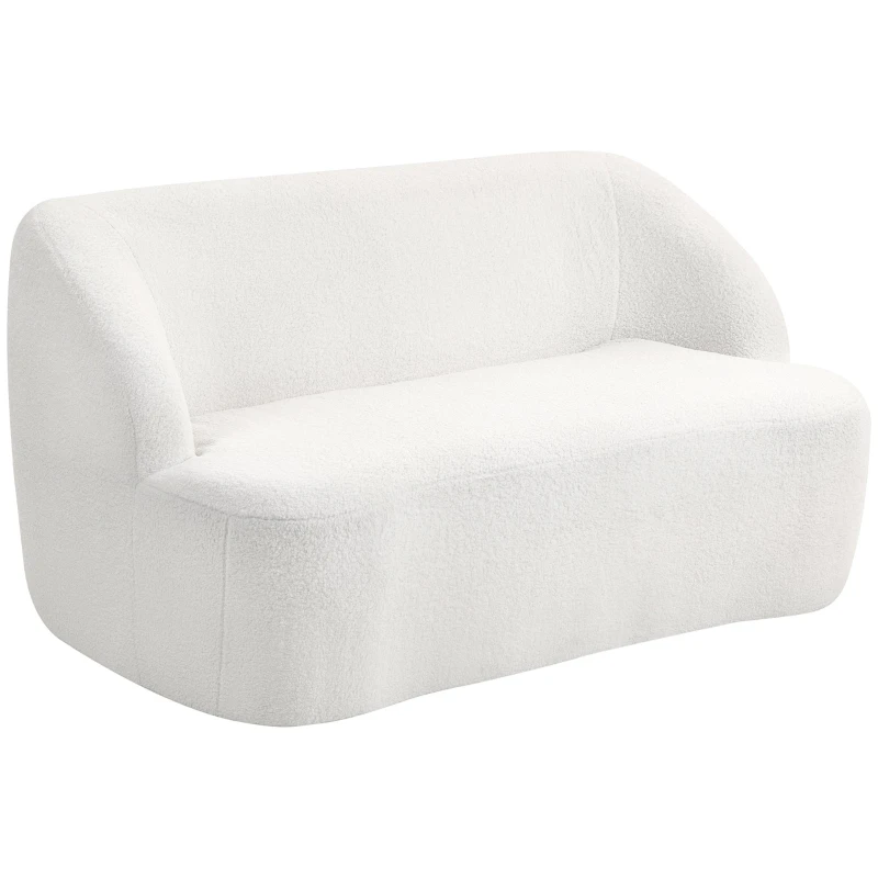2-Sitzer Gebogenes Sofa mit Fleece-Bezug für Wohnzimmer, Schlafzimmer oder Home-Office in Cremeweiß