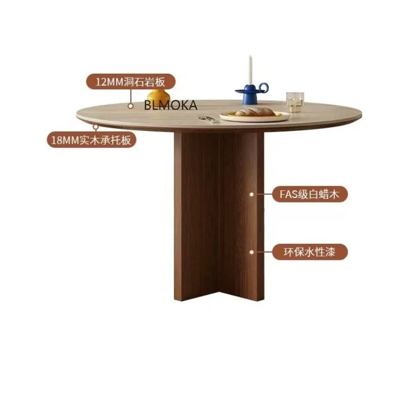

Dining table Nordic solid wood round table French retro rock slab round table