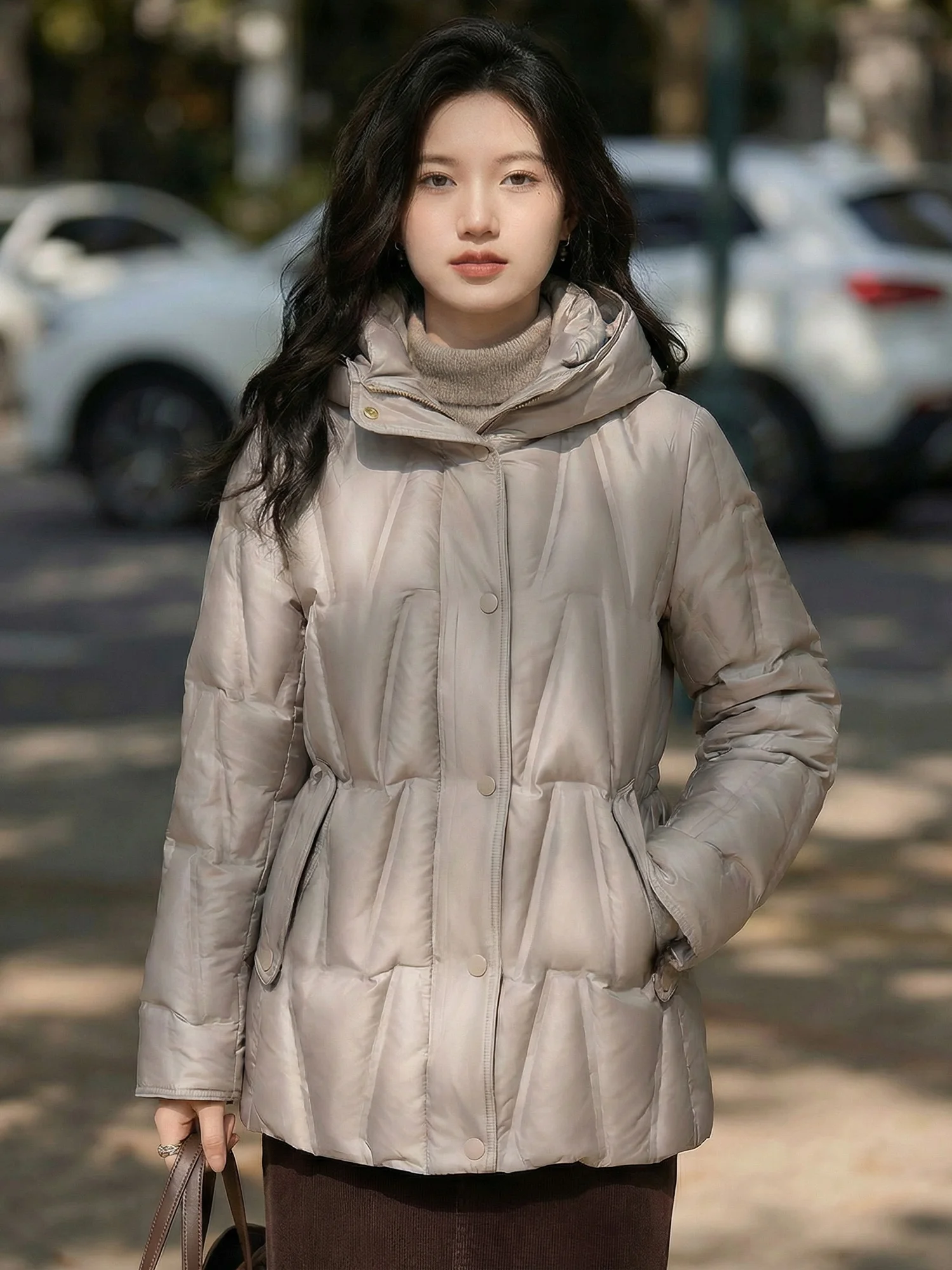 

Женская стеганая куртка Chivirin с капюшоном, воротником-стойкой, поясом, средней длины, теплая, для повседневной носки, классический крой