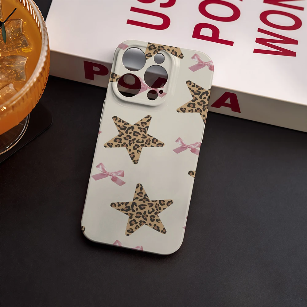 레오파드 스타 보우즈 아이폰 17 16e 16 15 14 13 12 11 에어 프로 맥스 XS XR XSMax 6 7 8 플러스 글로시 필름 하드 PC 커버