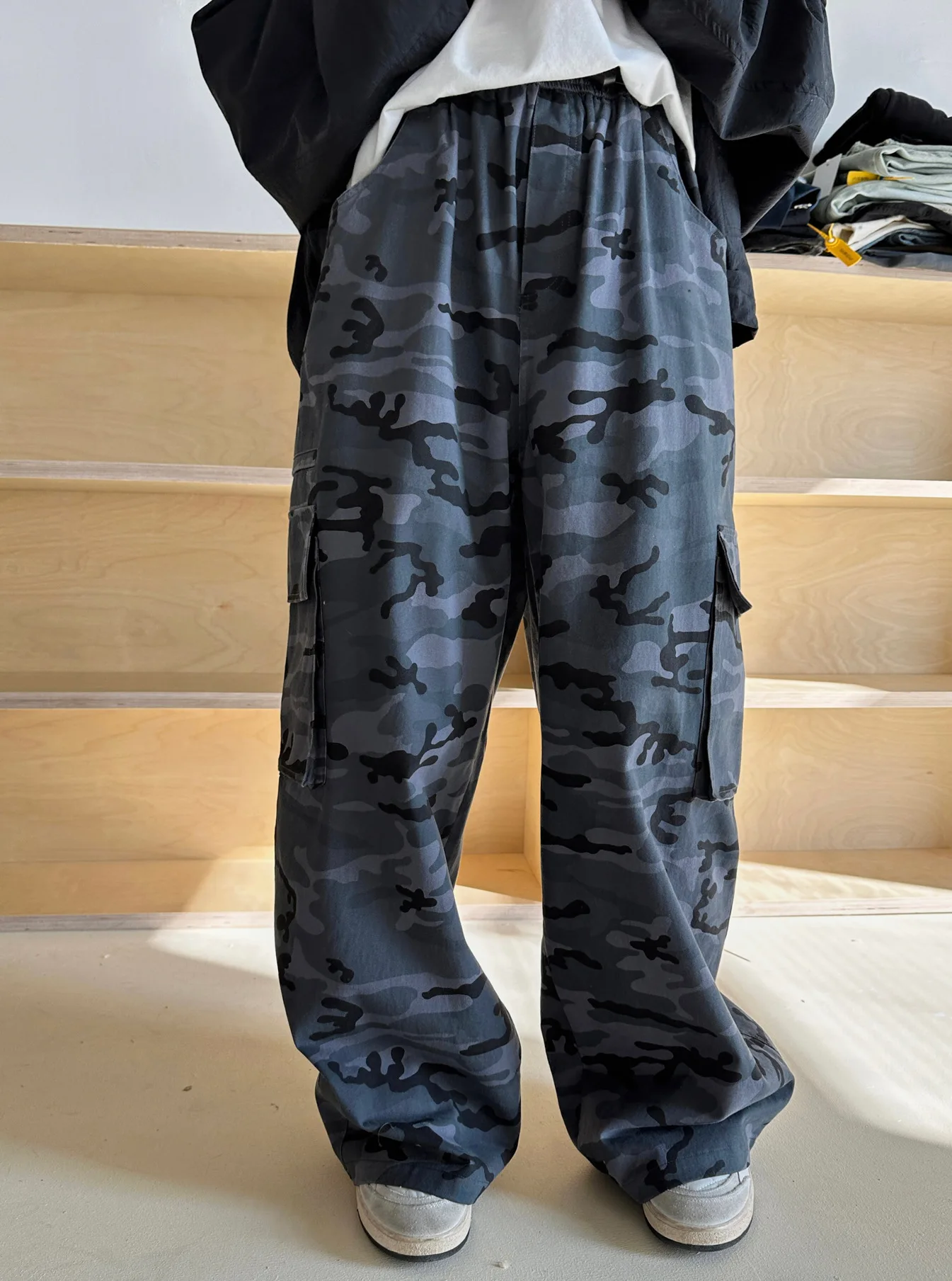 

Autumn and winter women's casual camouflage high waisted loose wide leg pants