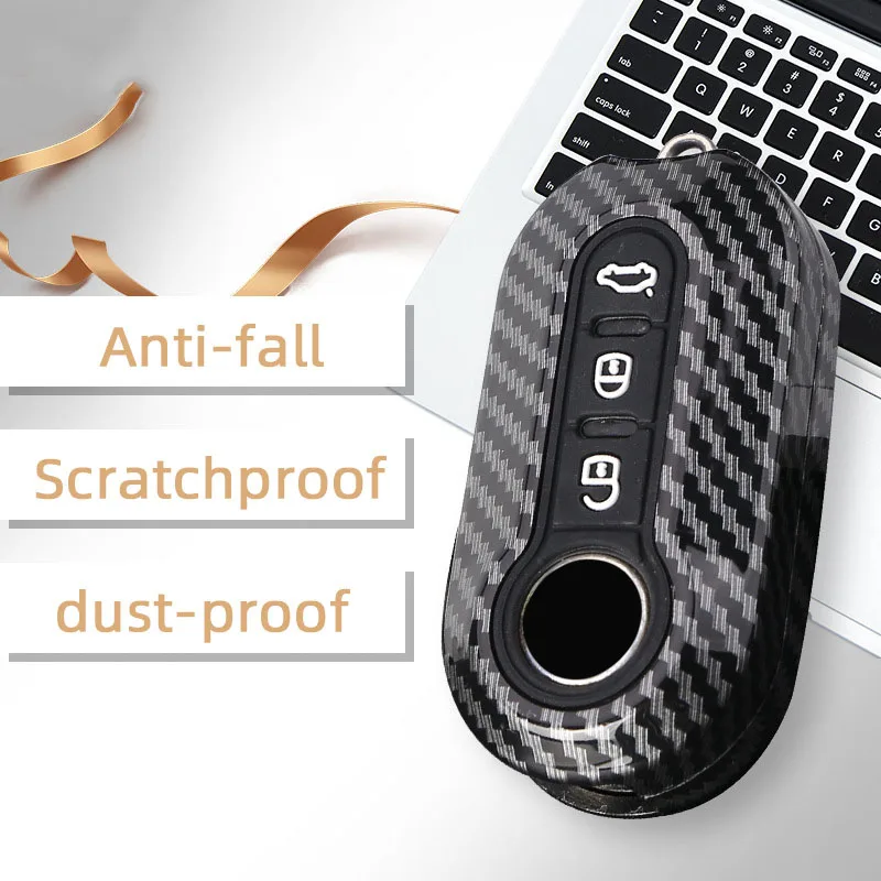 Glossy Carbon Fiber ABS Key Fob Case Cover for Fiat 500 Panda Punto Bravo Key Shell Protect Accessories