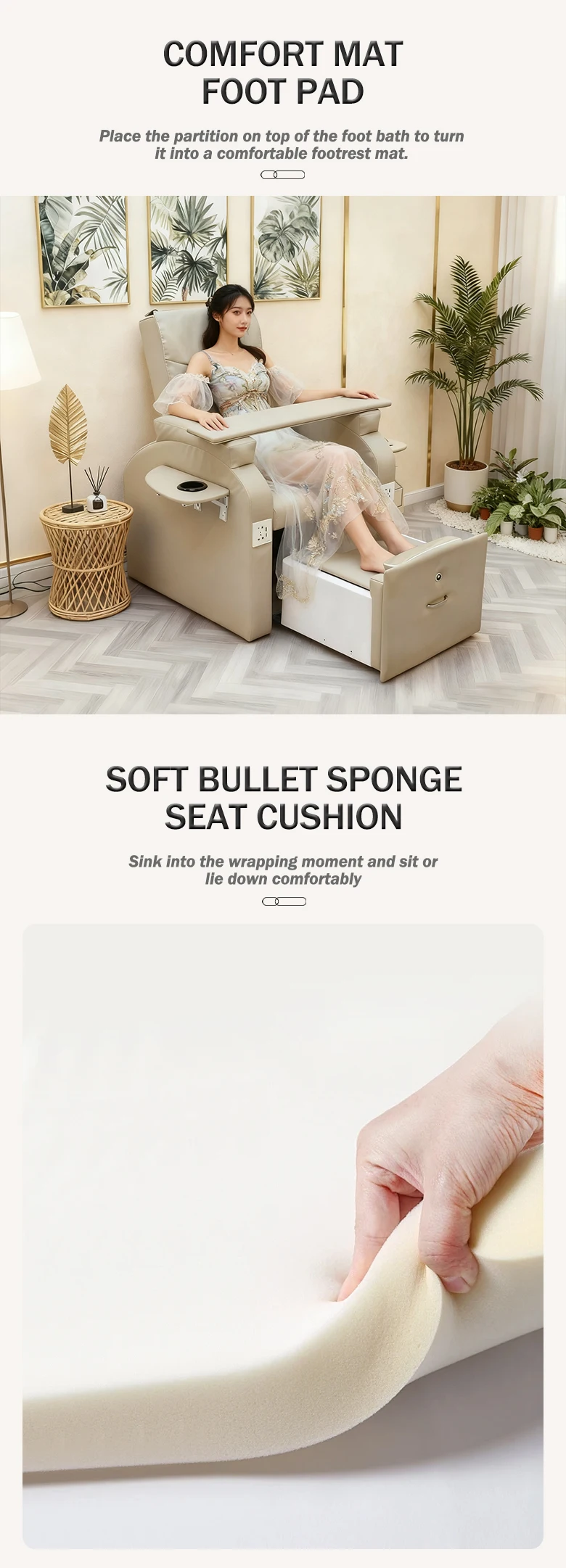 Tragbares Fußmassage-Sofa, ausgestattet mit hochdichtem Rückprall-Schaumstoffkissen, Rückenmassagefunktion, kein Wasseranschluss erforderlich. – Detail 7