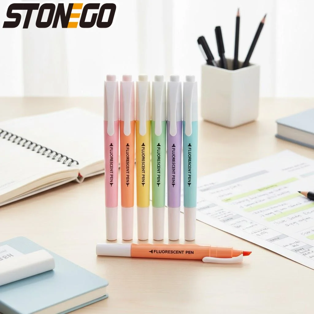 

Double Ended Highlighter Pens Neon Fluorescent Markers 6Pcs Set for Office School Stationery Colorful Writing Tools