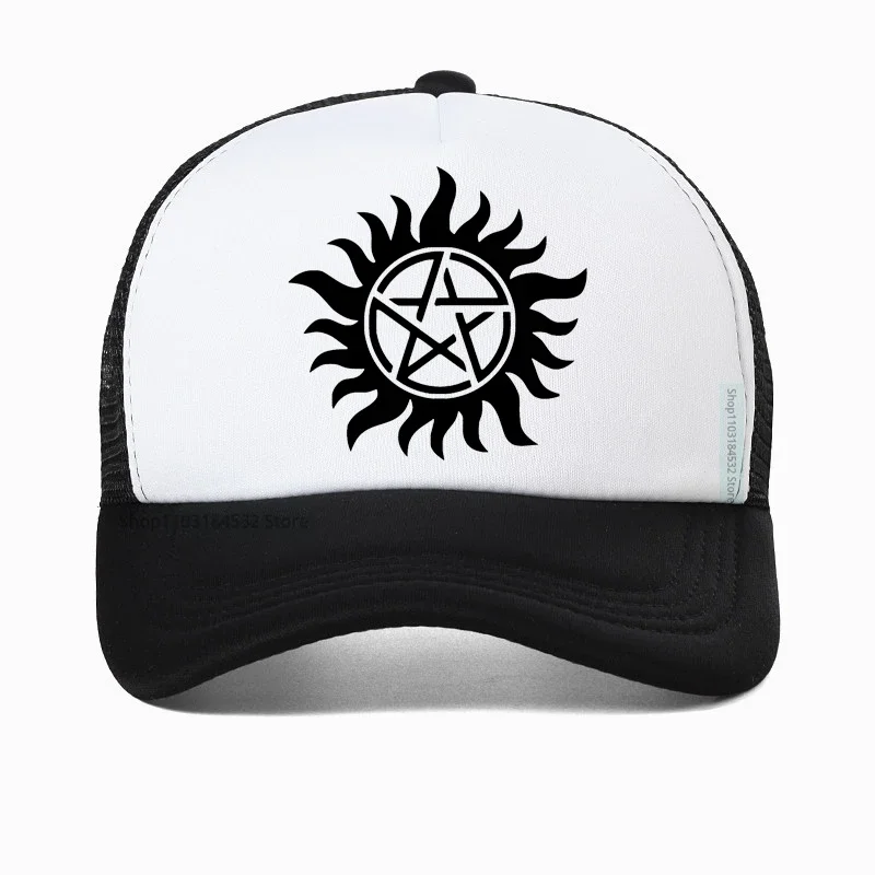 

Skyrim Shining Sun Pentagram Baseball Cap Supernatural Dean Statement men hat Women Men summer Mesh Breathable Trucker Caps