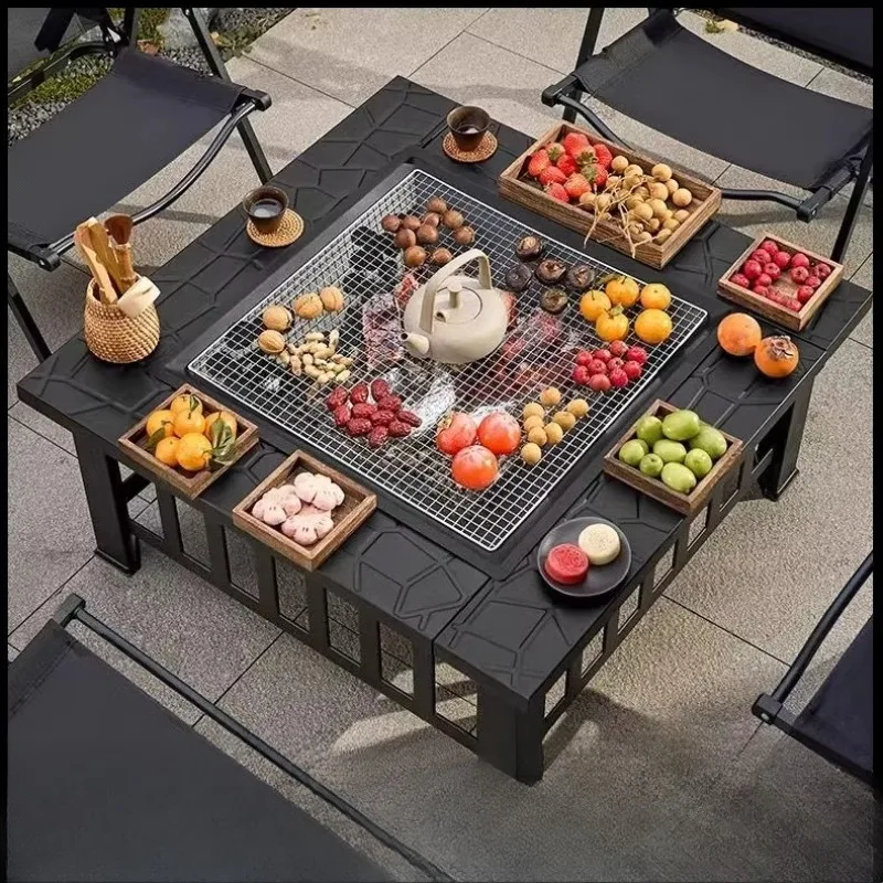 Garden Fireplace Coffee Brewing  Portable Wood-burning Table  Suitable for Patios and Parties  Includes Protective Cover BBQ