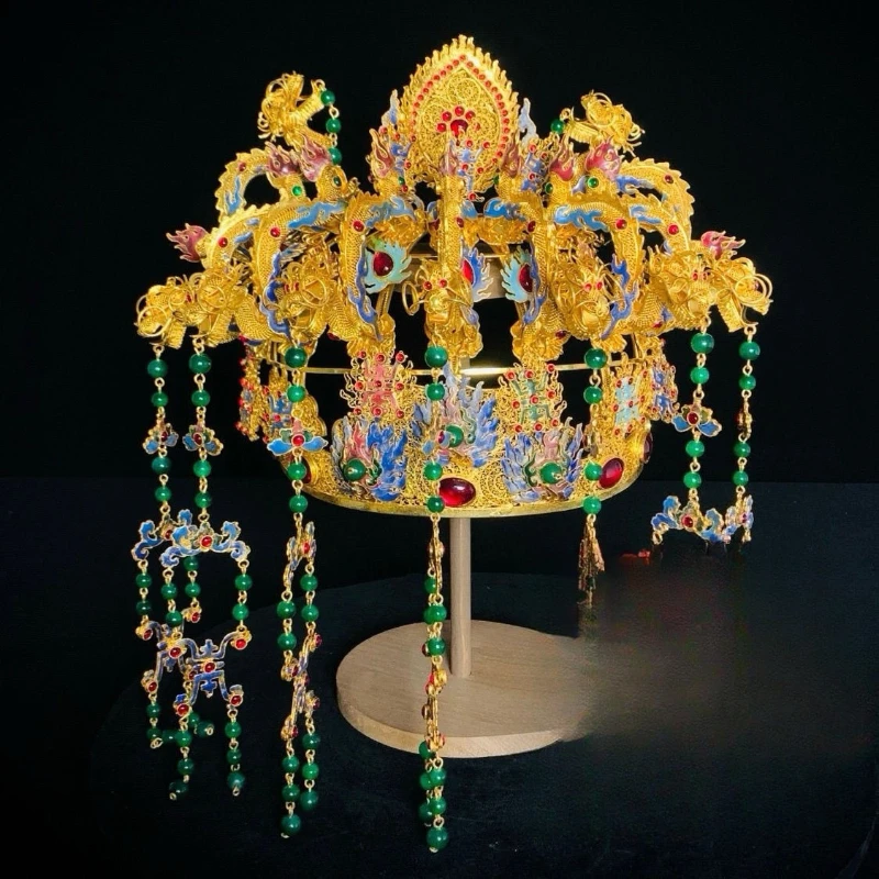 

Filigree inlaid Kowloon crown collectible ornament Phoenix crown headdress antique