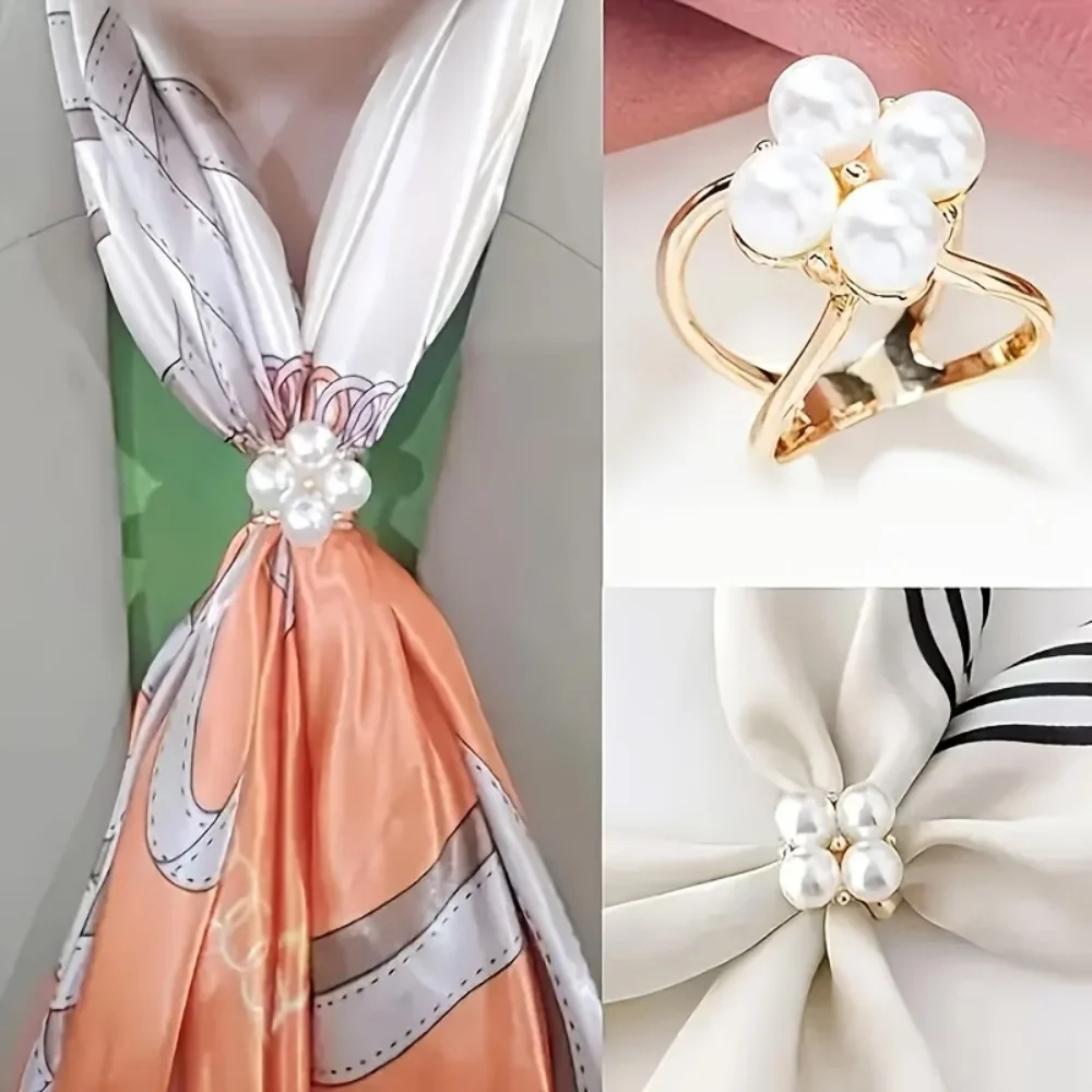 Random 8-Pack Four-Bead Flower Scarf Clips, Exquisite Style, Scarf Fixing / Hem Knotting / Clothing Decoration / Daily