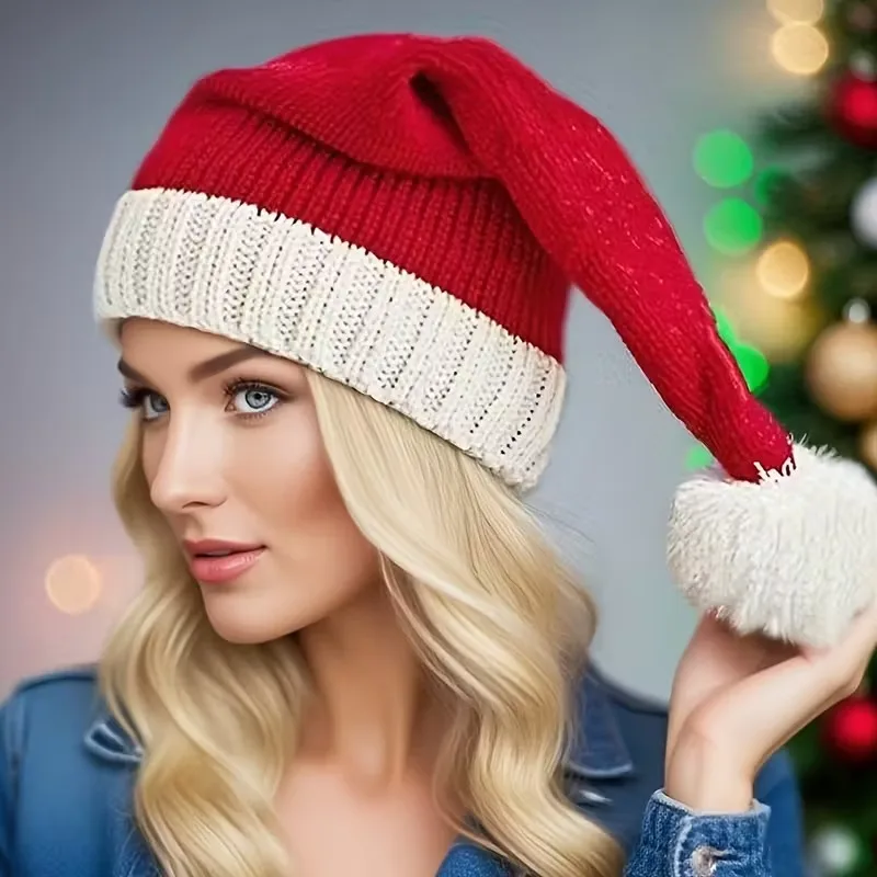 1/2PCS rode kerstmuts met witte rand en FluffyEdge zachte warme muts voor nieuwjaarsfeesten vakantiefoto's volwassenen en kinderen