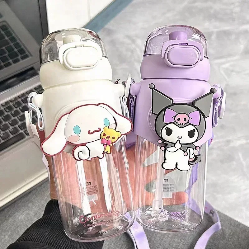 Sanrio-プラスチック製のシンピーカップ,シンピーカップ,黒みメロディー漫画,カワイイスポーツウォーターボトル,子供向けコーヒーギフト,アニメ,600ml