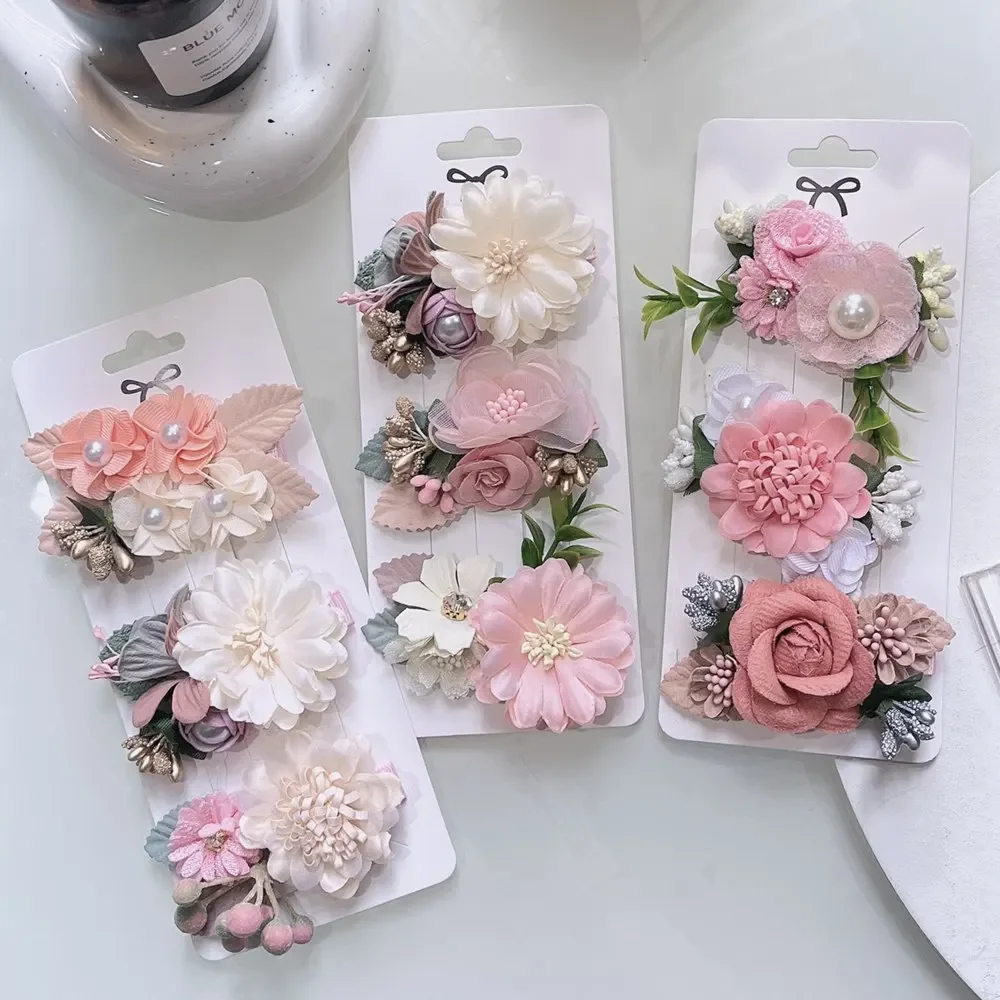 3Pcs/Set Artificial Flower Hair Clip For Kids Girls Hairpins Cute Pink Flowers Barrettes Hair Decorate Headwear Hair Accessories