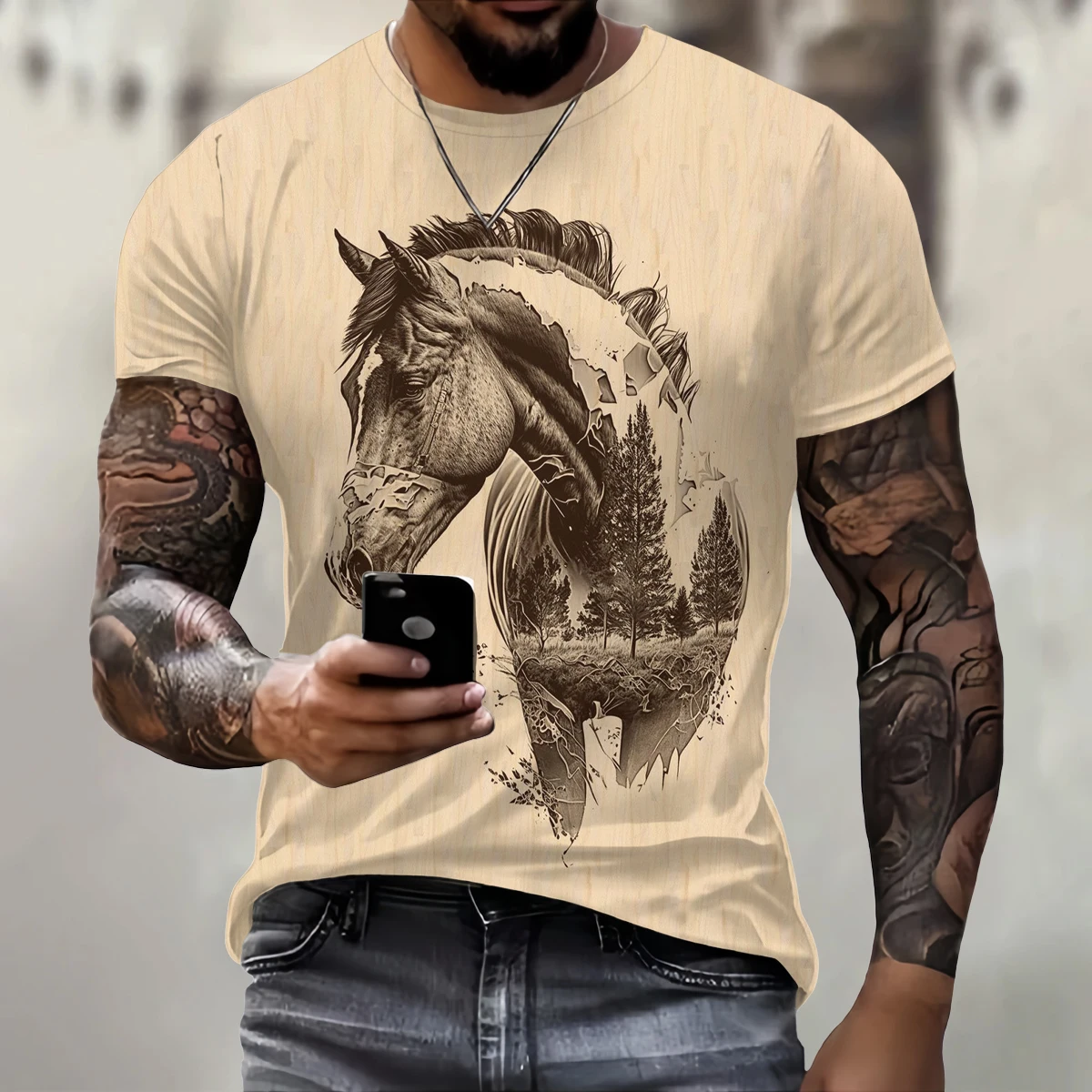 O-neck T Shirt For Men Fashion Trend Short Sleeve 3D Print Animal Element Graphic t shirts Best Outdoor Street Men T shirt Top