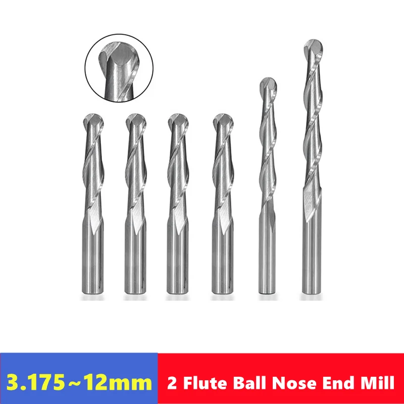 1 unidad Fresa de extremo esférico de 2 filos de carburo recubierta con vástago de 3.175, 4, 6, 8, 10, 12 mm para router CNC, herramienta para trabajar la madera
