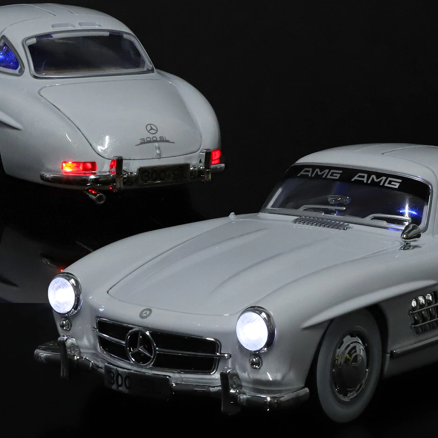 新品 1:18 ベンツ 300SL 合金製カーモデル サウンド＆ライト プルバック式 子供のおもちゃ コレクション 誕生日プレゼント