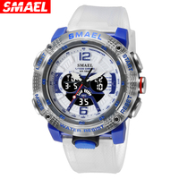 SMAEL Sport Watches Men Clock Digital LED Display Quartz Analog Stopwatch Fashion Translucent Strap Clock 8058 Male Wristwatch
